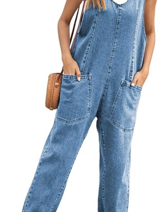 None Pants - Light Wash Denim Overalls with Front Pockets